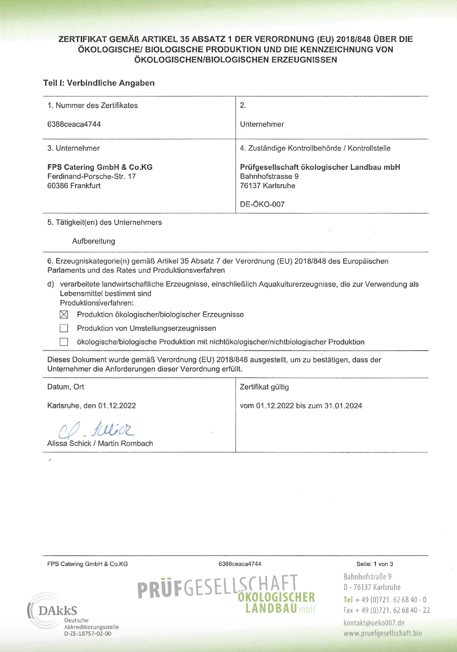 BAkkS Bio Zertifikat bis Januar 2024 | Catering Schule & Kitas